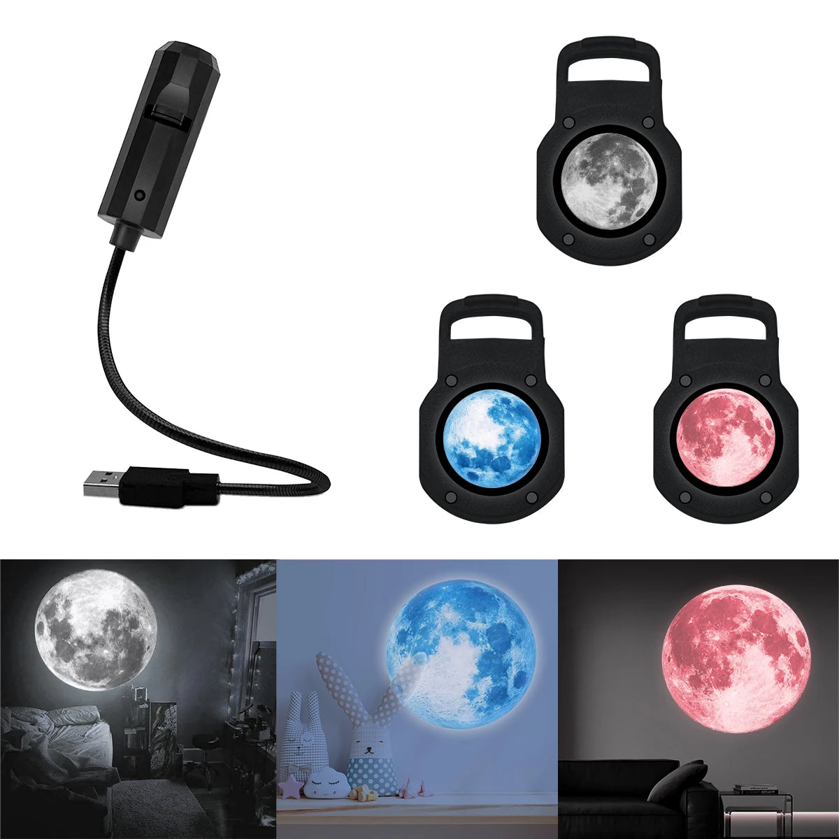 MyGalaxyGlow™ Three-color moon- atmosphere light, LED starry sky projection light, USB interface electronic light