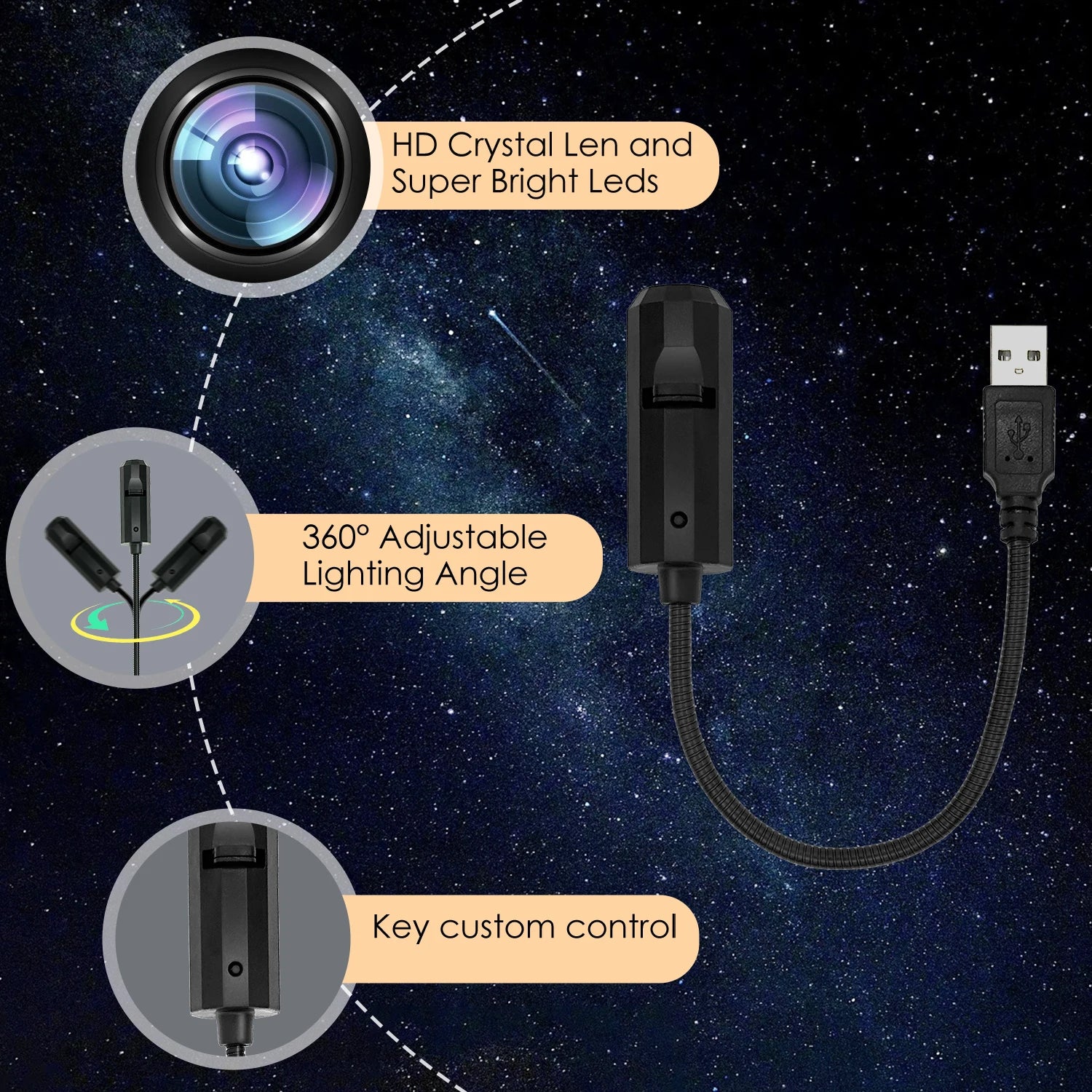 MyGalaxyGlow™ Three-color moon- atmosphere light, LED starry sky projection light, USB interface electronic light
